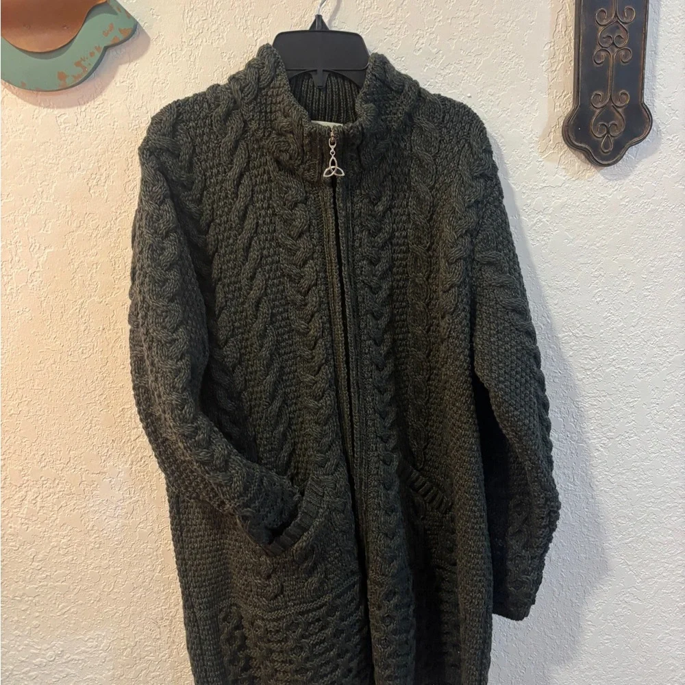 Aran Crafts Dark Green Cable Knit Cardigan - Picture 1 of 1